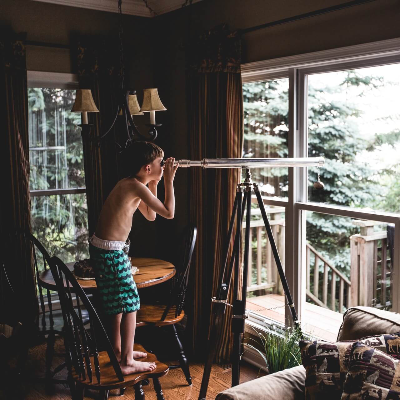 boy with telescope