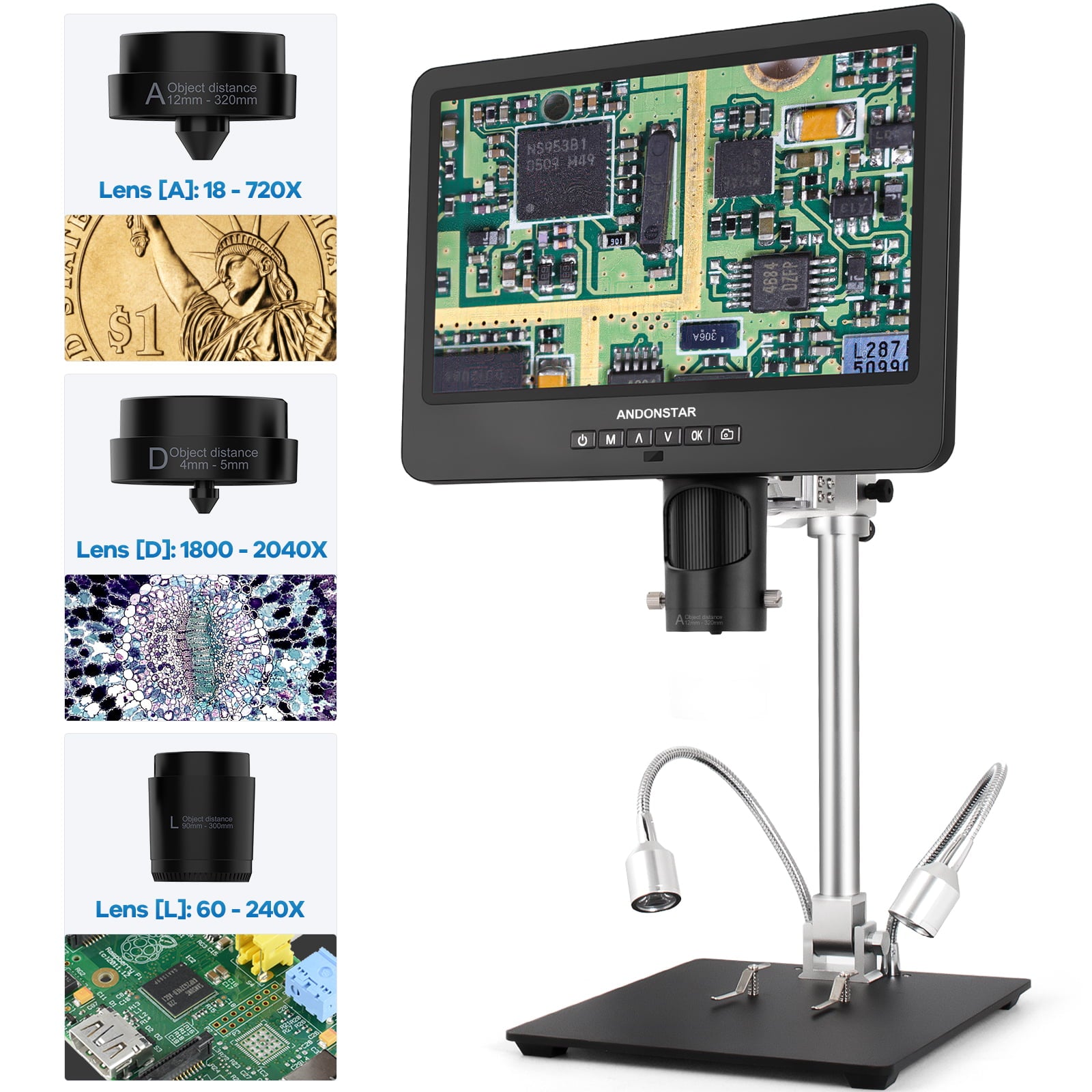 Andonstar AD246S-M 7 inch LCD Digital Microscope with three lenses