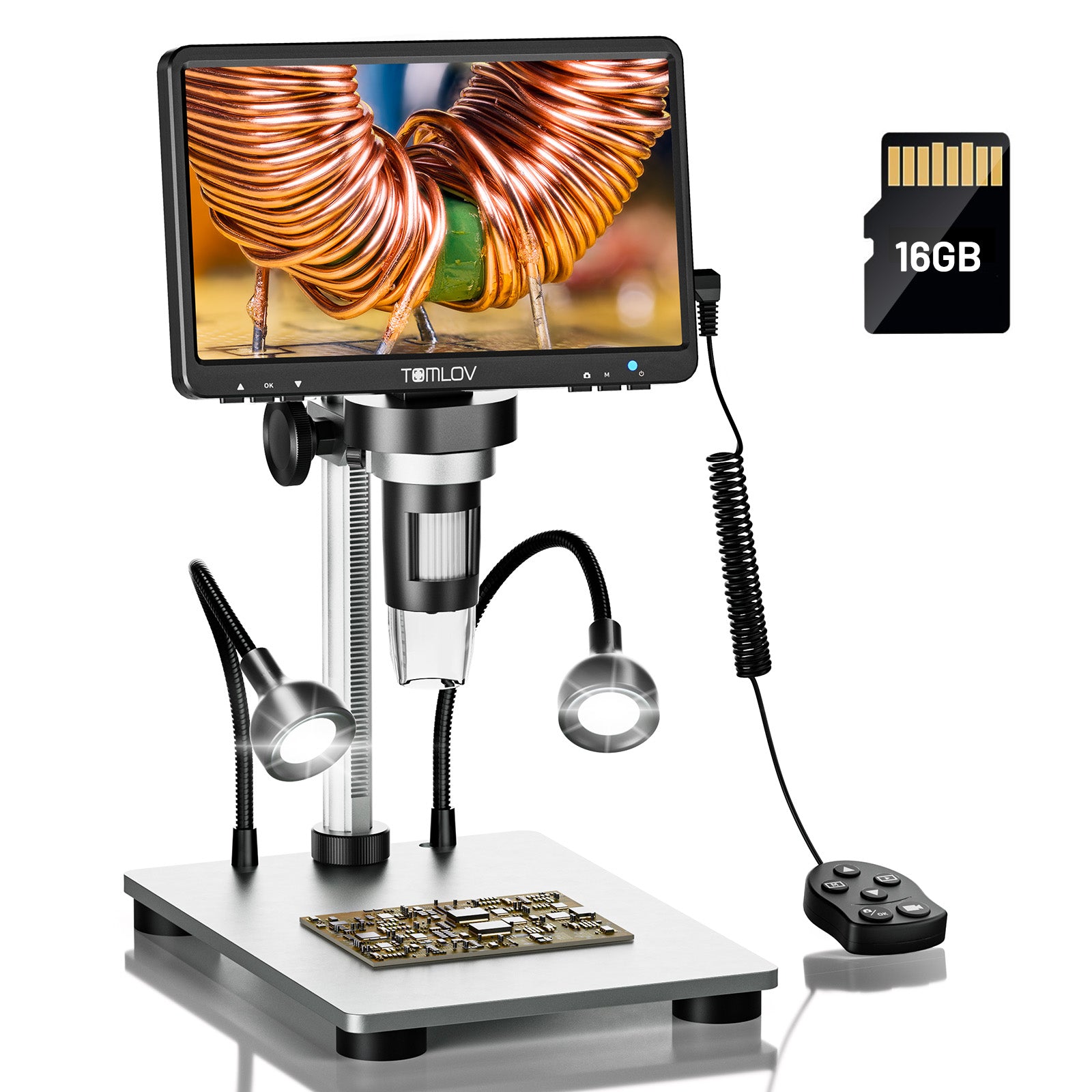 TOMLOV DM9 7 inch LCD digital microscope with gooseneck lights